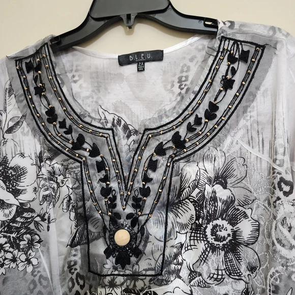 B.L.E.U. size 2X Mesh Embroidered Boho Floral Grunge Fairy Made in USA Black - Picture 7 of 13